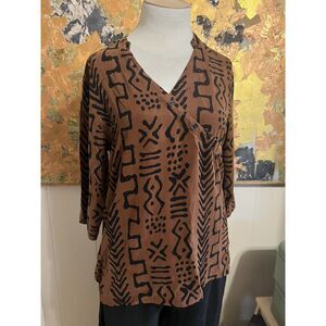 Tianello Tencel Rayon Soul of Africa Pullover Faux Wrap Patterned Tunic Diva S